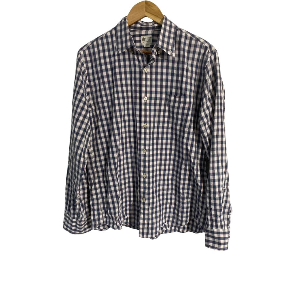J Crew tailored fit button down shirt men’s size M blue plaid cotton casual